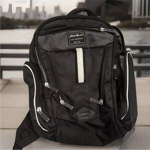 Eddie Bauer First Adventure Baby Diaper Bag Backpack Black Nylon Pockets Pad
